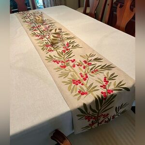 Crate&Barrel Holly Embroidered Table Runner